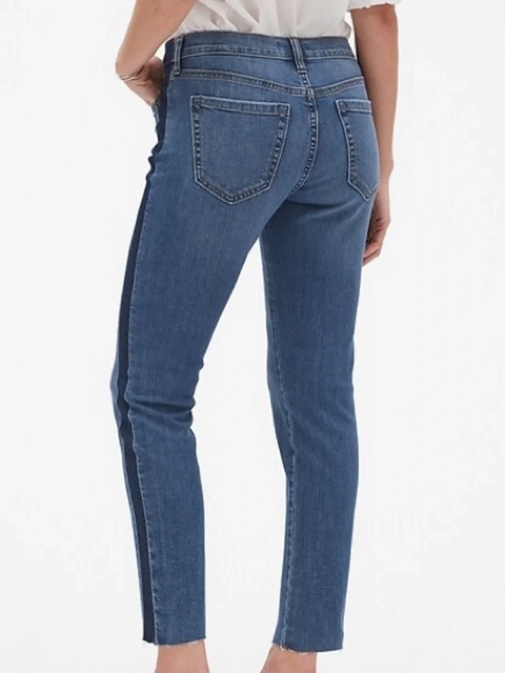 Banana Republic Factory Women 28/6 Medium Wash Tuxedo Stripe Straight Ankle Jean